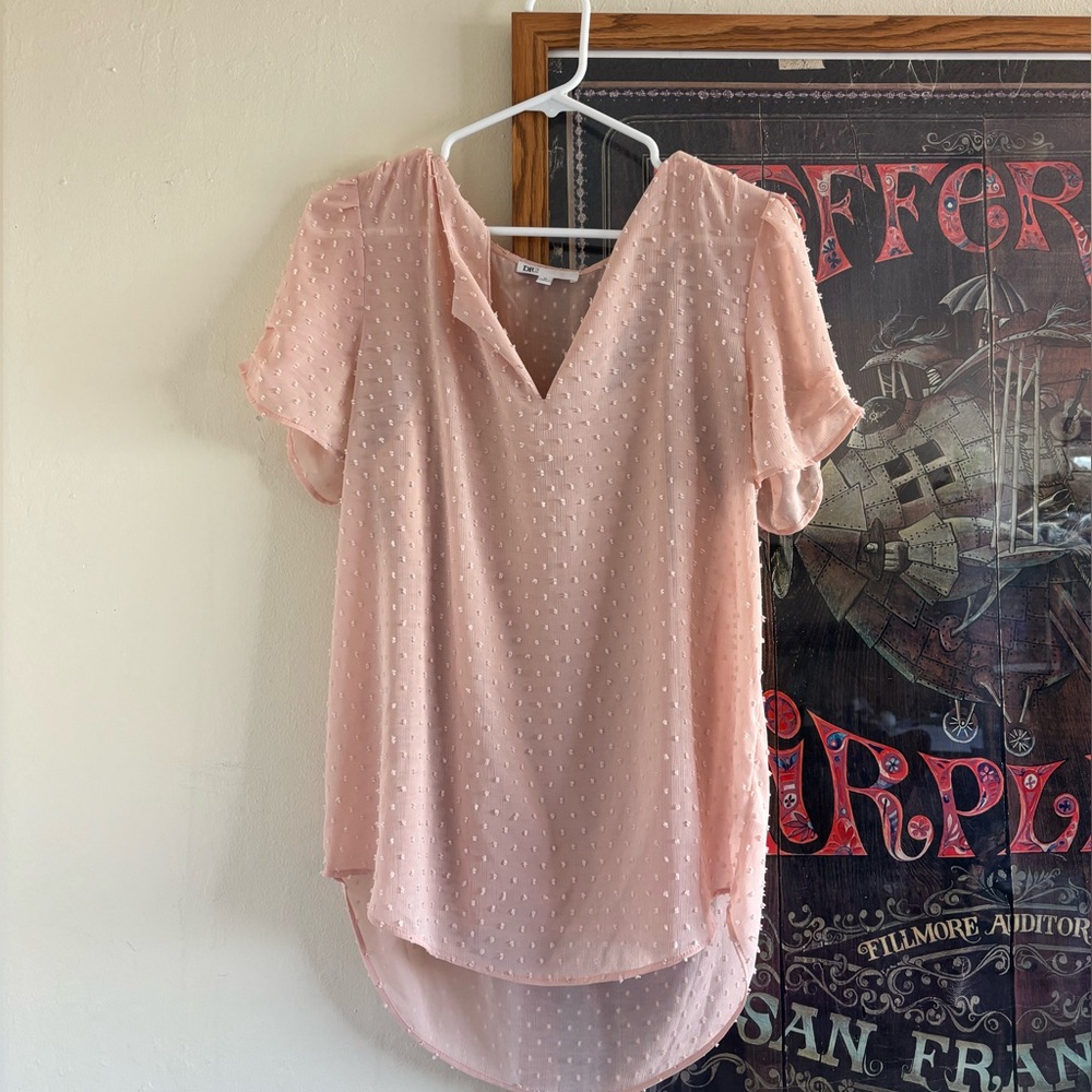 Baby Pink DR2 sheer V-neck top size M